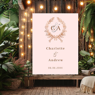 Rose gold monogram wreath wedding welcome sign