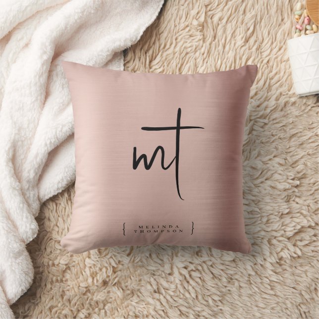 Rose Gold Monogrammed Initials Script Typography  Cushion (Blanket)