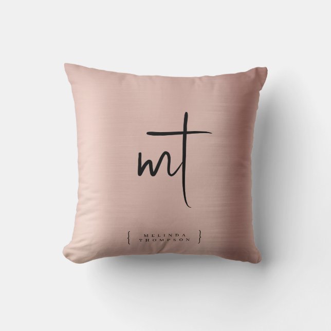 Rose Gold Monogrammed Initials Script Typography  Cushion (Front)