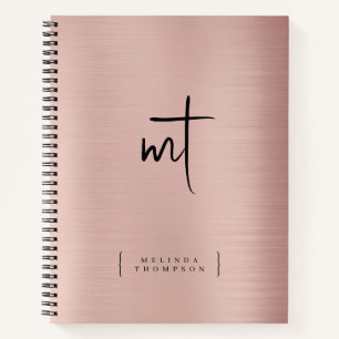 Rose Gold Monogrammed Initials Script Typography  Notebook