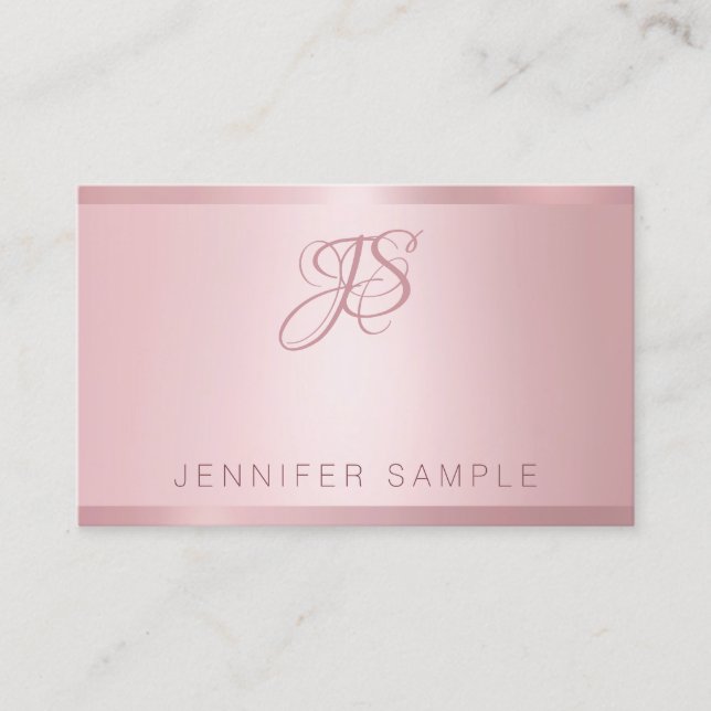 Rose Gold Monogrammed Modern Simple Template Business Card (Front)