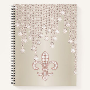 Rose Gold, Morganite And Glitter Fleur-de-lis Notebook