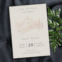 Rose Gold Mountain Pine Sketch Save The Date