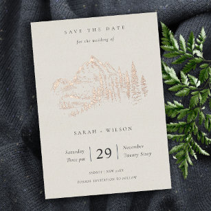Rose Gold Mountain Pine Sketch Save The Date