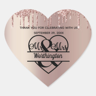 Rose Gold Mr. and Mrs. Heart Wedding Favours  Sticker
