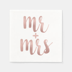Rose gold Mr. & Mrs. cocktail napkins, foil font Napkin
