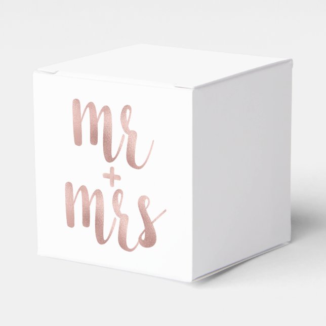 Rose gold Mr. & Mrs. favour boxes, foil font Box (Front Side)