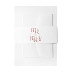 Rose gold Mr. & Mrs. invitation bands, foil font Belly Band