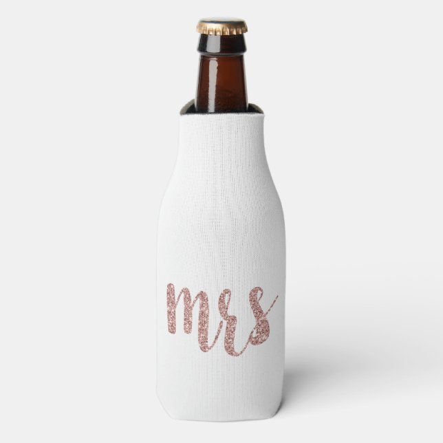 Rose gold Mrs. bride bachelorette party Bottle Cooler (Bottle Front)