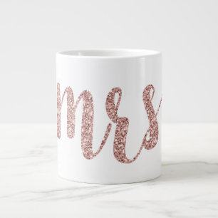 Rose gold Mrs mug, glitter font Large Coffee Mug
