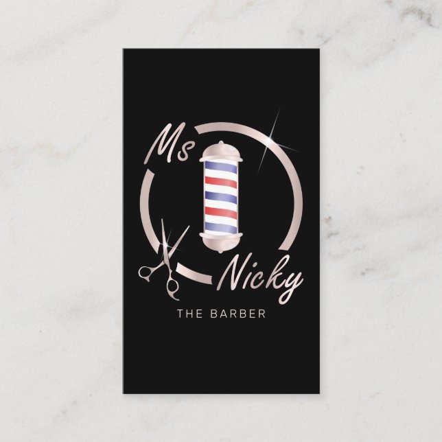 Rose Gold Ms Nicky The Barber Business Card (Front)