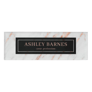 Rose Gold n Grey Marble Female Employee Staff Name Tag
