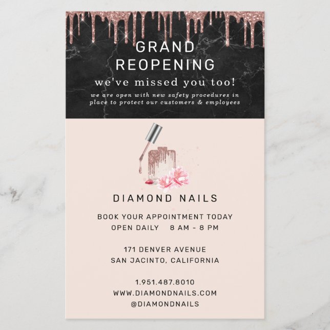 Rose Gold Nail Salon Grand Reopening Covid Safety Flyer (Front)