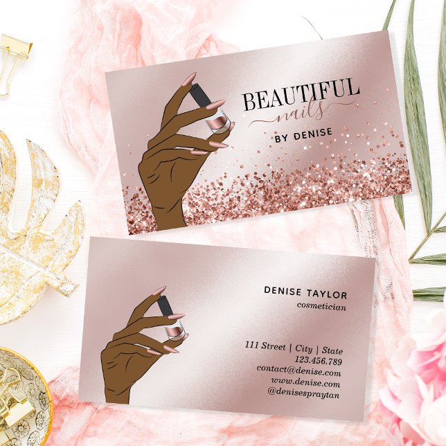 rose gold nail salon woman hand nails technician b business card (Creator Uploaded)