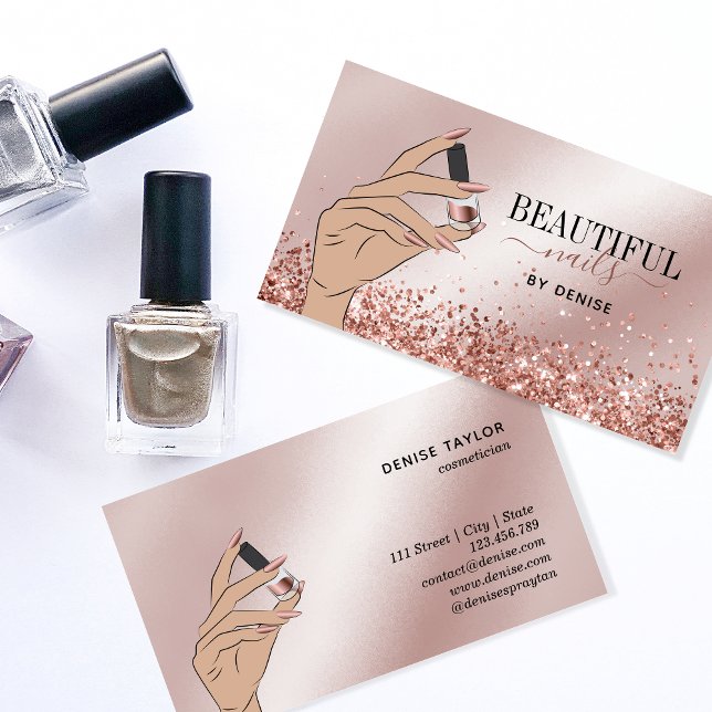 rose gold nail salon woman hand nails technician b business card (Creator Uploaded)