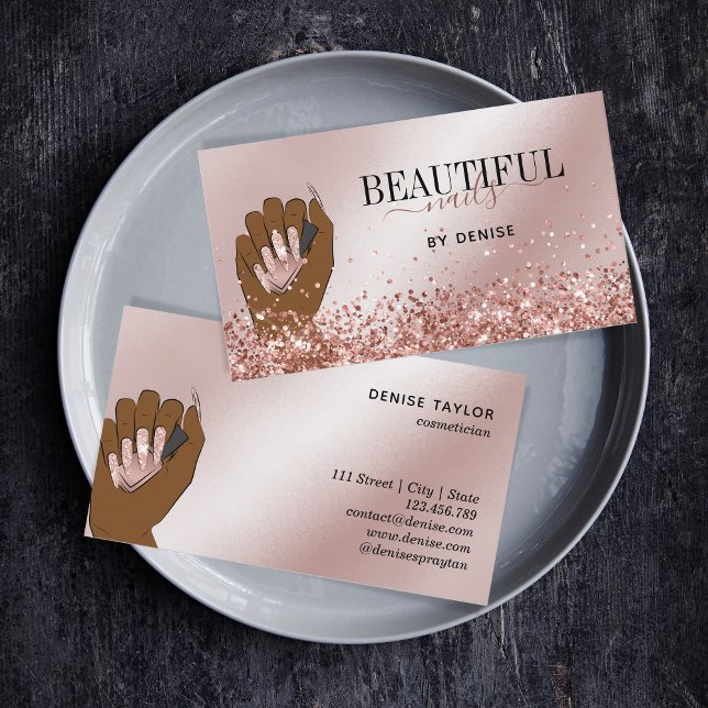 rose gold nail salon woman hand nails technician business card (Creator Uploaded)