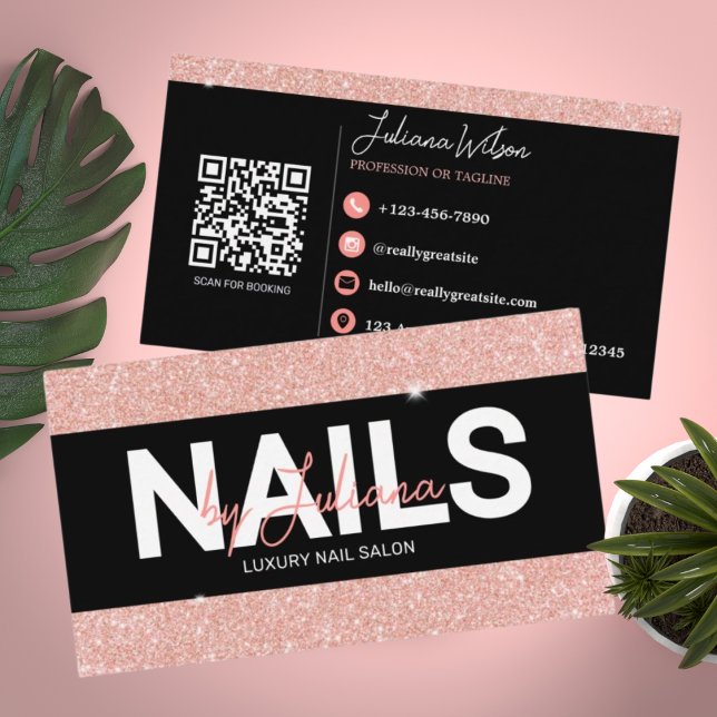 Rose Gold Nail Tech Business Card – Modern Acrylic (Creator Uploaded)