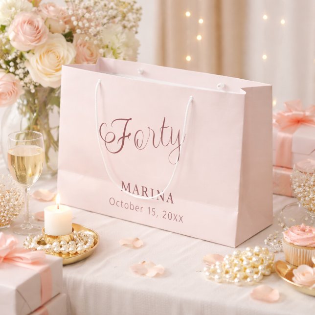 Rose gold name script 40th birthday large gift bag (Creator Uploaded)