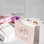 Rose gold name script 50th birthday large gift bag<br><div class="desc">Rose gold,  blush background. Fifty is written with a dark rose gold script.  Personalise and add a name and date.</div>