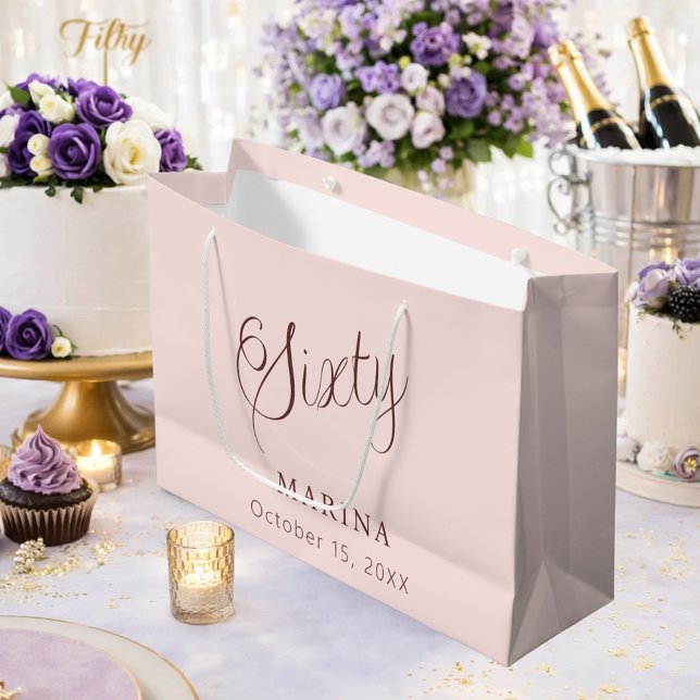 Rose gold name script 60th birthday large gift bag (Creator Uploaded)