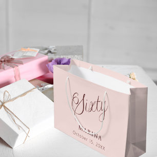 Rose gold name script 60th birthday large gift bag