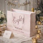 Rose gold name script 80th birthday large gift bag<br><div class="desc">Rose gold,  blush background. Eighty is written with a dark rose gold script.  Personalise and add a name and date.</div>