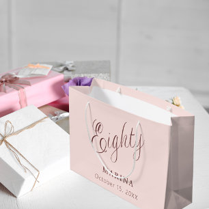 Rose gold name script 80th birthday large gift bag