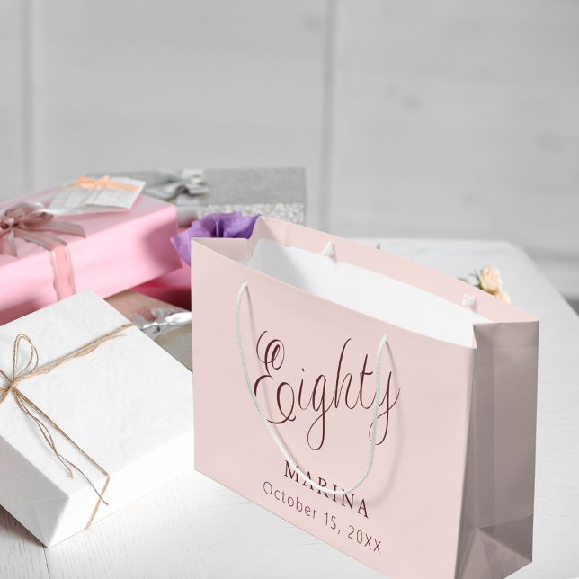 Rose gold name script 80th birthday large gift bag (Creator Uploaded)