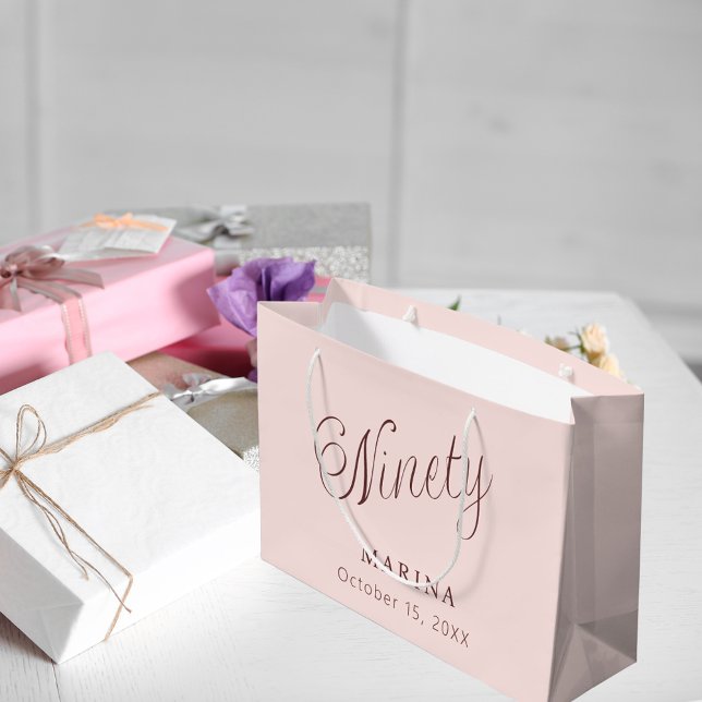 Rose gold name script 90th birthday large gift bag (Creator Uploaded)