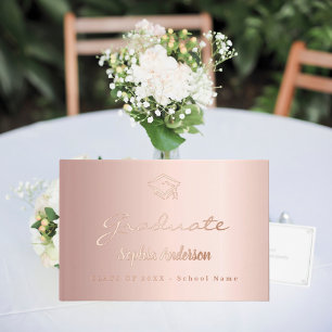 Rose gold name script cap Graduation Guest Book