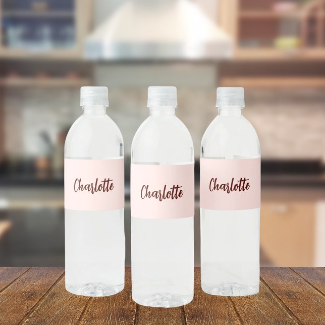 Rose gold name script elegant modern water bottle label (Creator Uploaded)