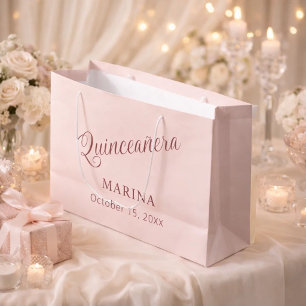Rose gold name script Quinceanera Large Gift Bag