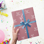 Rose gold name script wrapping paper<br><div class="desc">Rose background colour,  white text. 
Personalise and add a name and age. Handwritten style script.</div>