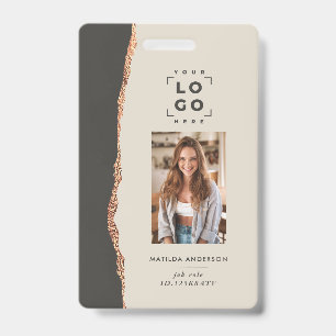 Rose gold natural black modern girly elegant badge ID badge