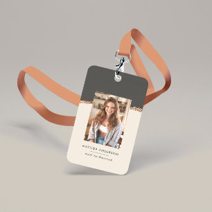 Rose gold natural black modern girly elegant badge ID badge