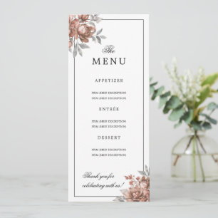 Rose Gold Natural Rustic Floral Wedding Menu  Invitation