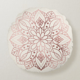 Rose Gold Nature Mandala  Round Cushion