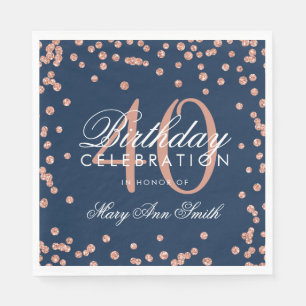 Rose Gold Navy 40th Birthday Glitter Confetti Napkin
