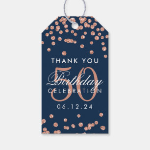 Rose Gold Navy 50th Birthday Thank You Confetti Gift Tags