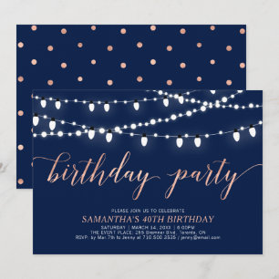 Rose Gold & Navy Adult Women's 40 Birthday Party Invitation
