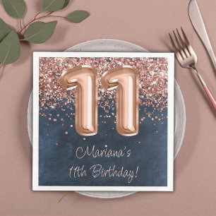  Rose Gold Navy Blue 11th Birthday Party Napkin