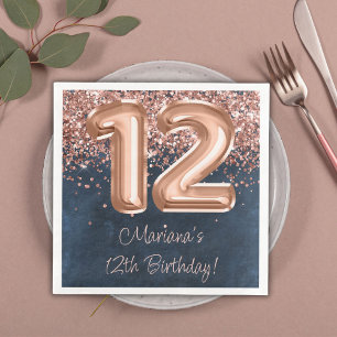 Rose Gold Navy Blue 12th Birthday Party Napkin