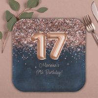 Rose Gold Navy Blue 17th Birthday Party