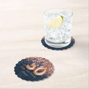 Rose Gold Navy Blue 30th Birthday Party Paper Coaster