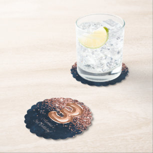 Rose Gold Navy Blue 3rd Birthday Party Paper Coaster