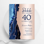 Rose Gold Navy Blue Agate Surprise 40th Birthday Invitation<br><div class="desc">Navy blue and rose gold agate surprise 40th birthday party invitation. Elegant modern design featuring royal blue watercolor agate marble geode background,  faux glitter rose gold and typography script font. Trendy invite card perfect for a stylish women's bday celebration. Printed Zazzle invitations or instant download digital printable template.</div>