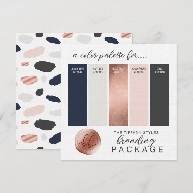 Rose Gold Navy Blue & Blush Colour Palette Card (Front/Back)