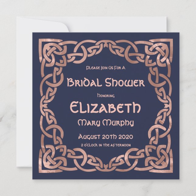 Rose Gold & Navy Blue Celtic Knot Invitation (Front)