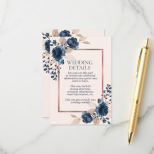 Rose Gold Navy Blue Dusty Pink Floral Details Enclosure Card