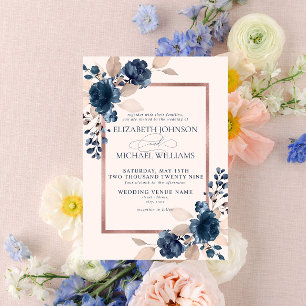 Rose Gold Navy Blue Dusty Pink Floral Wedding Invi Invitation